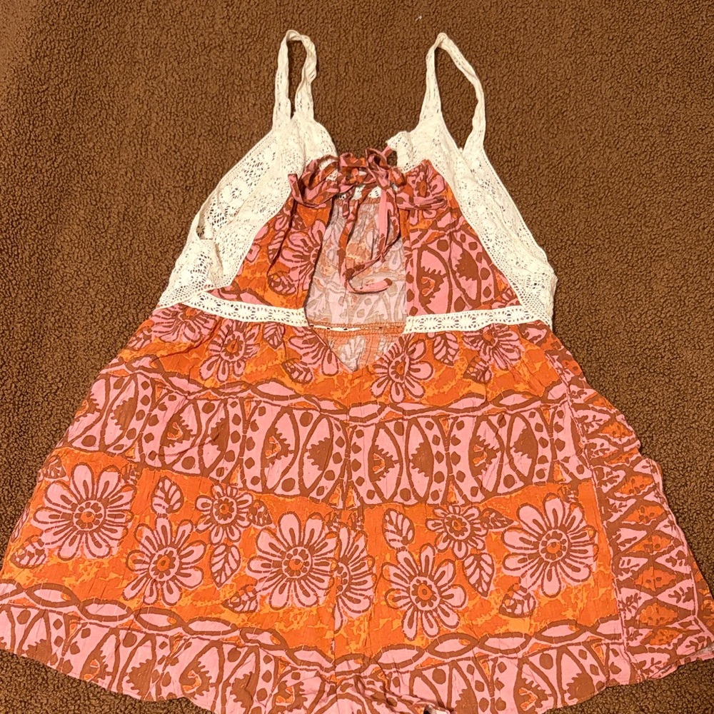 Floral Lace Trim Romper